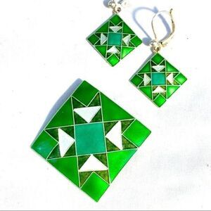 CLOISONNÉ ART DECO‎ BROOCH AND EARRING SET